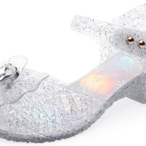 Princess Sandals Jelly Shoes for Girls, Snow Queen Little Girls Toddler Glitter Dress Flats with Bow Birthday Frozen Inspired Party Cosplay Costumes