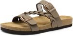 DREAM PAIRS Women's Slides Soft Cork Footbed Sandals Comfortable Walking Slip-on Flat Sandals Arch Support Adjustable Buckle Braided Straps Slippers