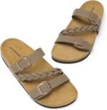 DREAM PAIRS Women's Slides Soft Cork Footbed Sandals Comfortable Walking Slip-on Flat Sandals Arch Support Adjustable Buckle Braided Straps Slippers - Image 4