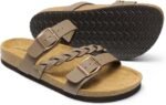 DREAM PAIRS Women's Slides Soft Cork Footbed Sandals Comfortable Walking Slip-on Flat Sandals Arch Support Adjustable Buckle Braided Straps Slippers - Image 3