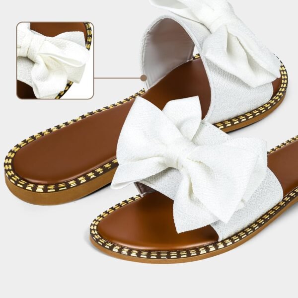Women's Bow Knot Slides Open Toe Flat Sandals Summer Slip On Slippers - Image 4